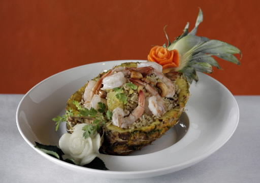 (Herald Tribune Staff Photo by Rod Millington)--Pineapple Fried Rice.--Drunken Poet Cafe at 1572 Main Street, in downtown Sarasota, features authentic Thai food using all natural ingredients, as well as sushi.