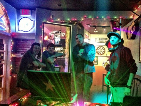 The contenders pull a tough mug for the paparazzi. From left, DJs SkyCam, MajorRag3r, Imminent and Johnny Speed.