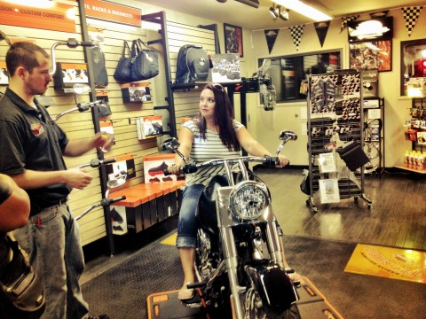 In the parts department, Garry Montague (L) showed us ways to make an awesome bike absolutely perfect for an individual rider.