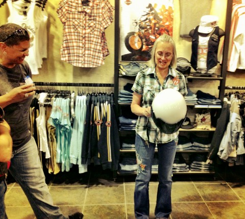 Louise (R) proved that helmets can be just as cool as any studded jacket or thigh-high pair of boots.