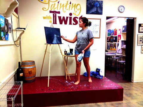 Chelsey demonstrates the proper way to paint a moonbeam. This is harder than it looks.
