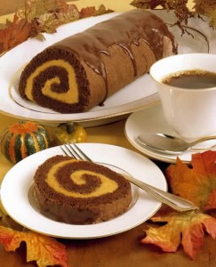 Harvest Chocolate Pumpkin Roulade Cake. (AP Photo/Hershey Kitchens)