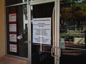 Eat Here, 1800 Main St. in Sarasota, was shuttered on Sunday. Signs in the windows said a World of Beer would open in the space. (Staff photo / Alan Shaw)